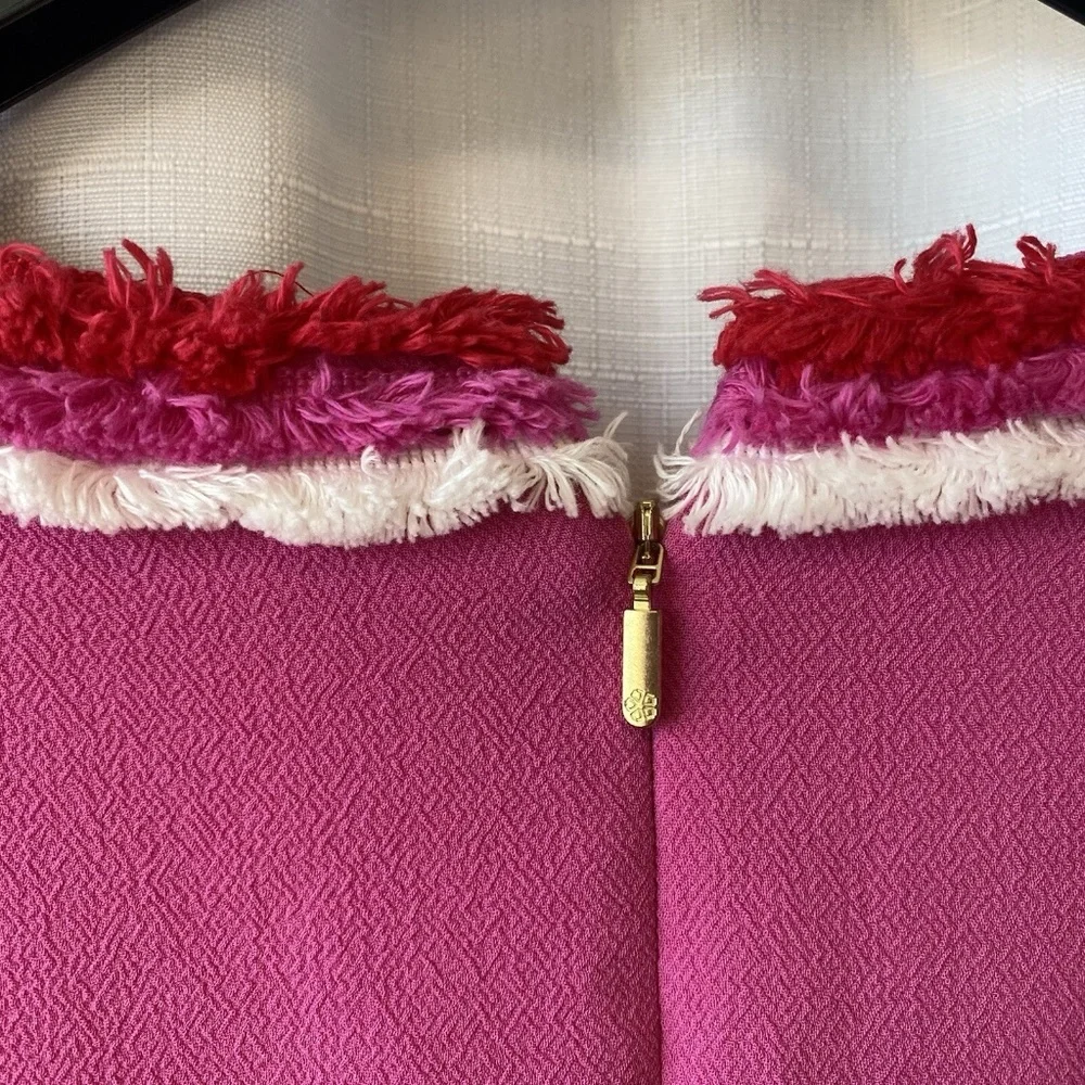 Trina Turk Pink Short Sleeve V-Neck Shift Dress Orange And White Fringe Sz 8 - Picture 13 of 14